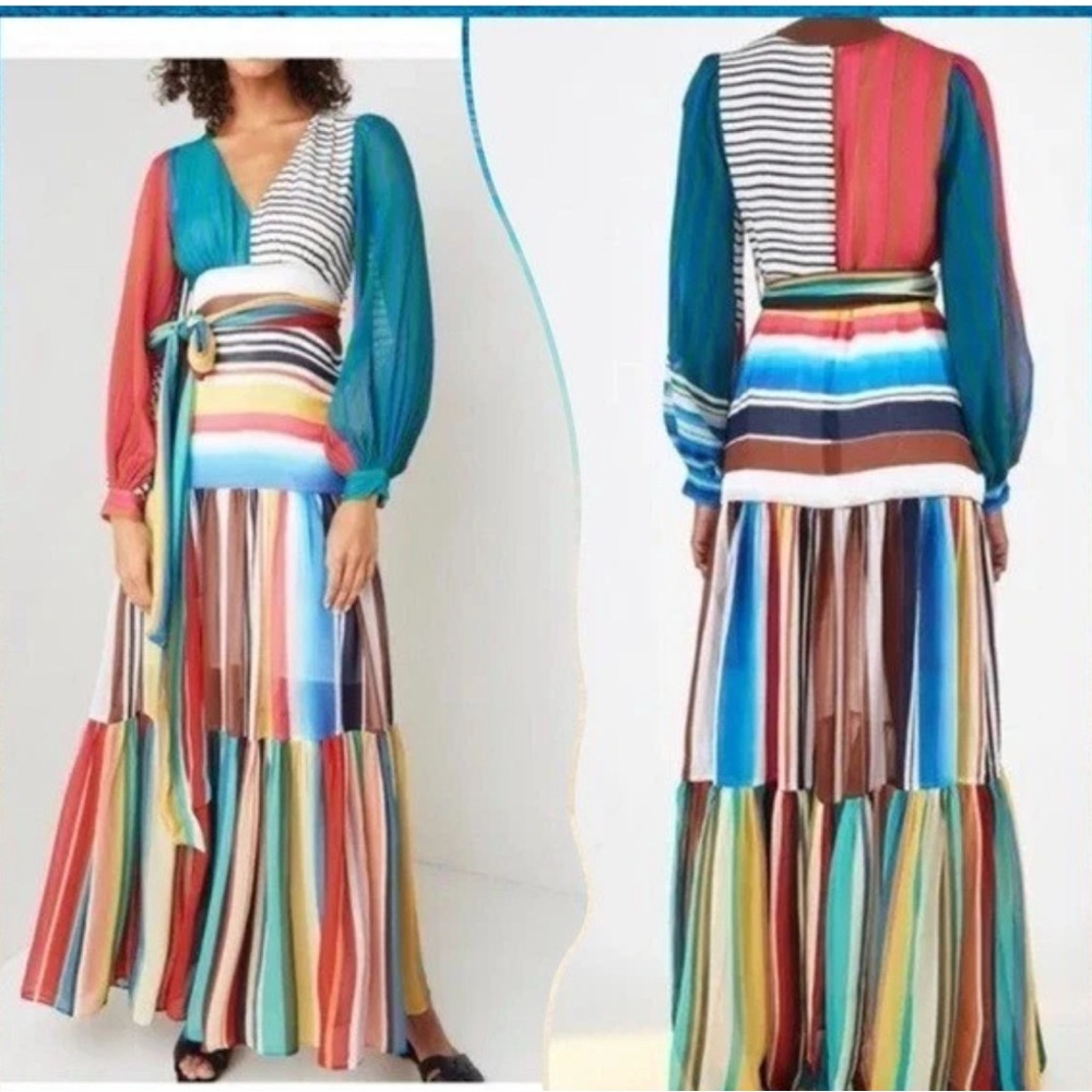 FARM Rio Thalita Multicolor Striped Maxi Dress